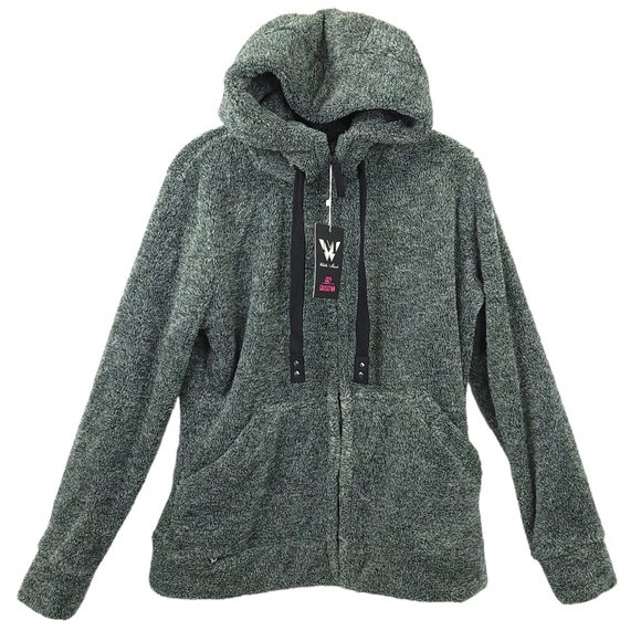 White Mark Sherpa Full Zip Hoodie Sweater Jacket Size M Fleece Pockets Gray NEW - Picture 1 of 16